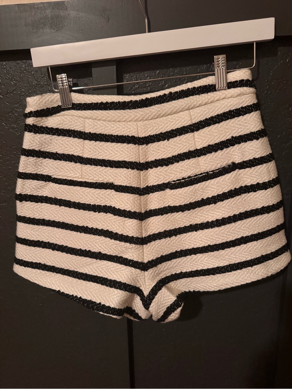 English Factory Black and White Striped Tweed High-Waist Women’s Shorts - Picture 4 of 4